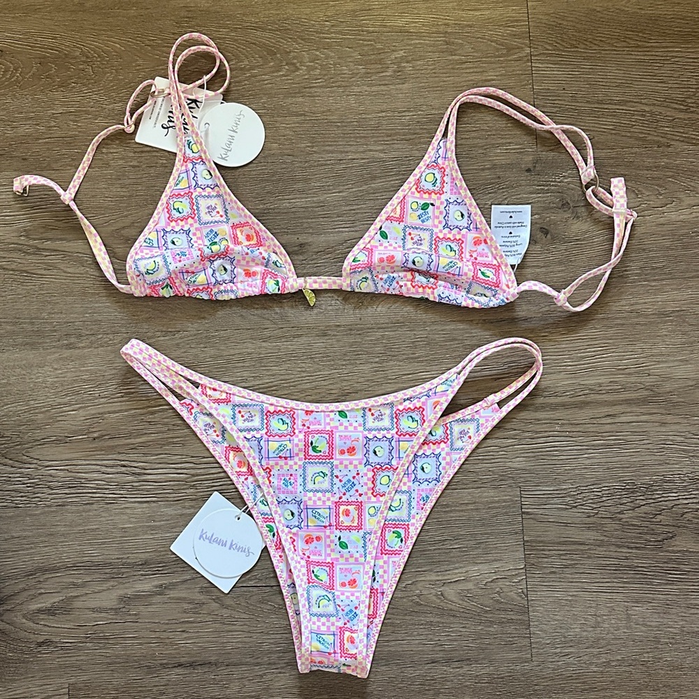 Kulani Kinis Pink Multi-Color Patterned Triangle Bikini